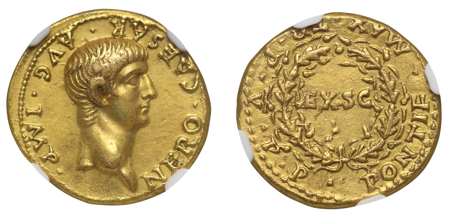 Nero, Gold Aureus, NGC AU 5/5, 2/5 brushed