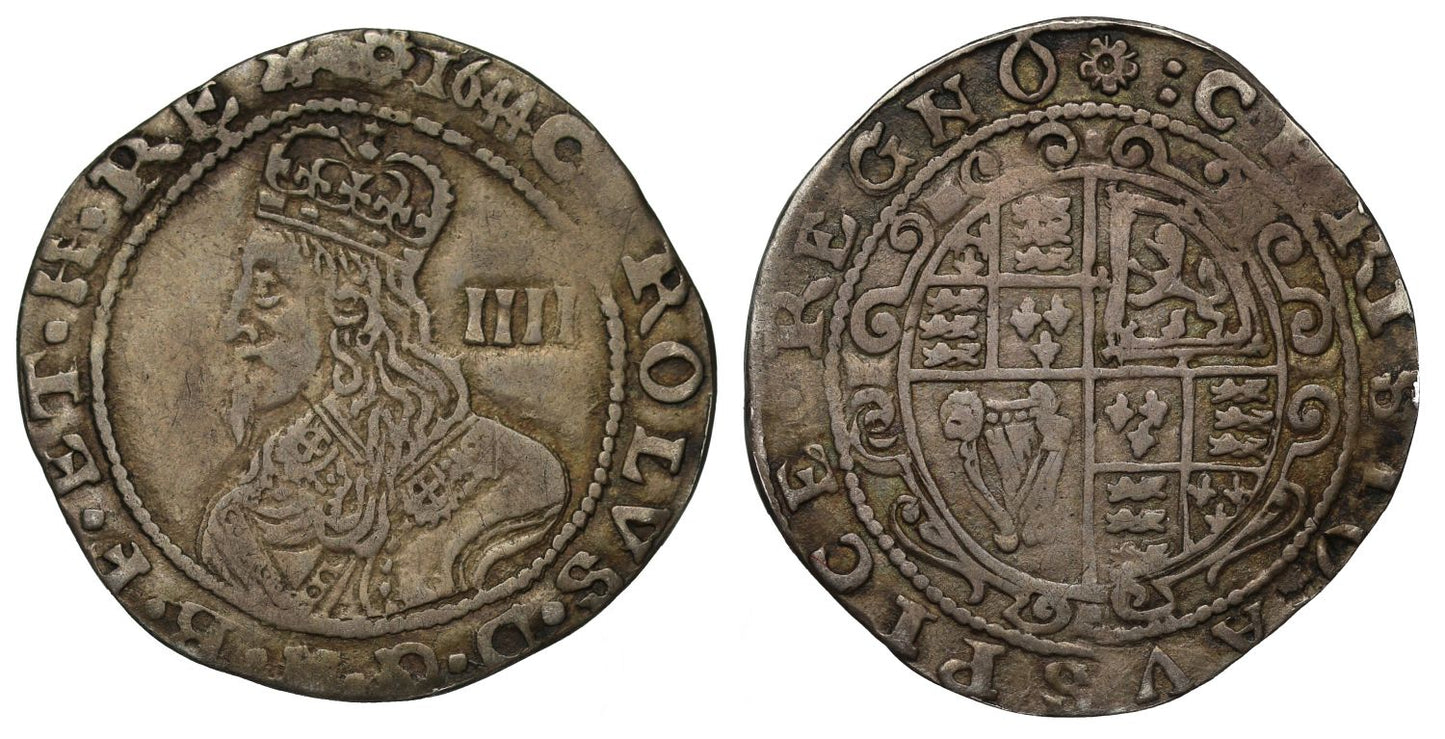 Charles I 1644 Groat Exeter Mint, mm rose