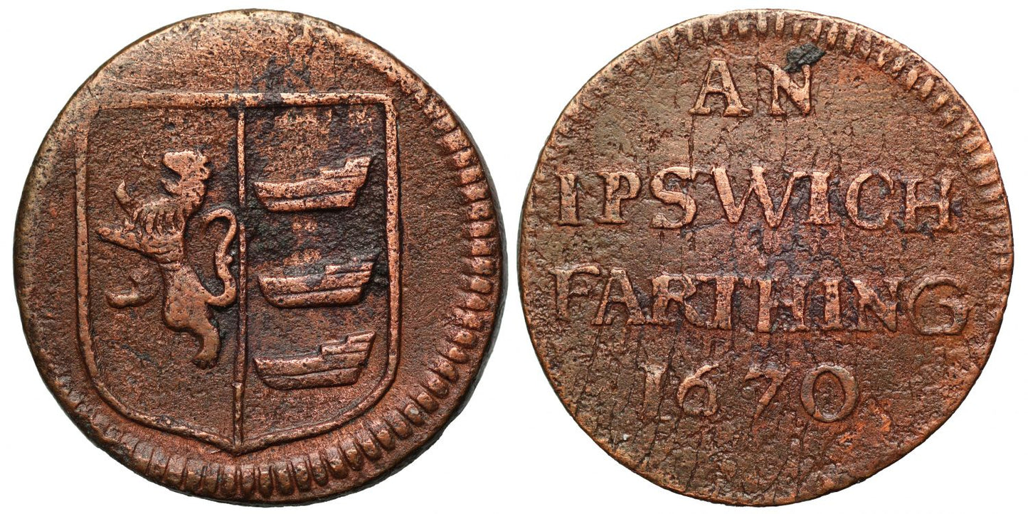 17th Century Suffolk Farthing, Ipswich Town 1670