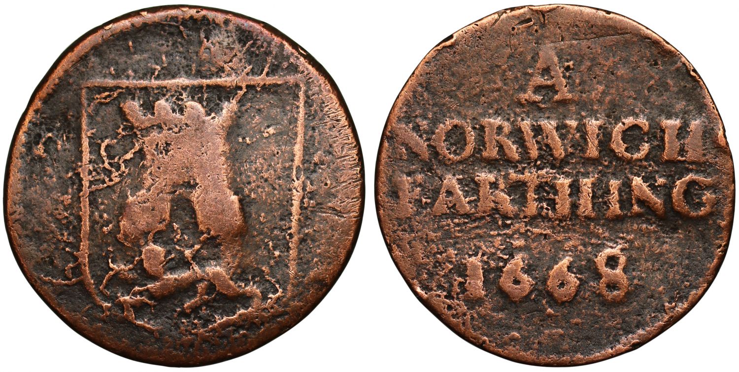 17th Century Farthing Token, Norfolk, Norwich, 1668