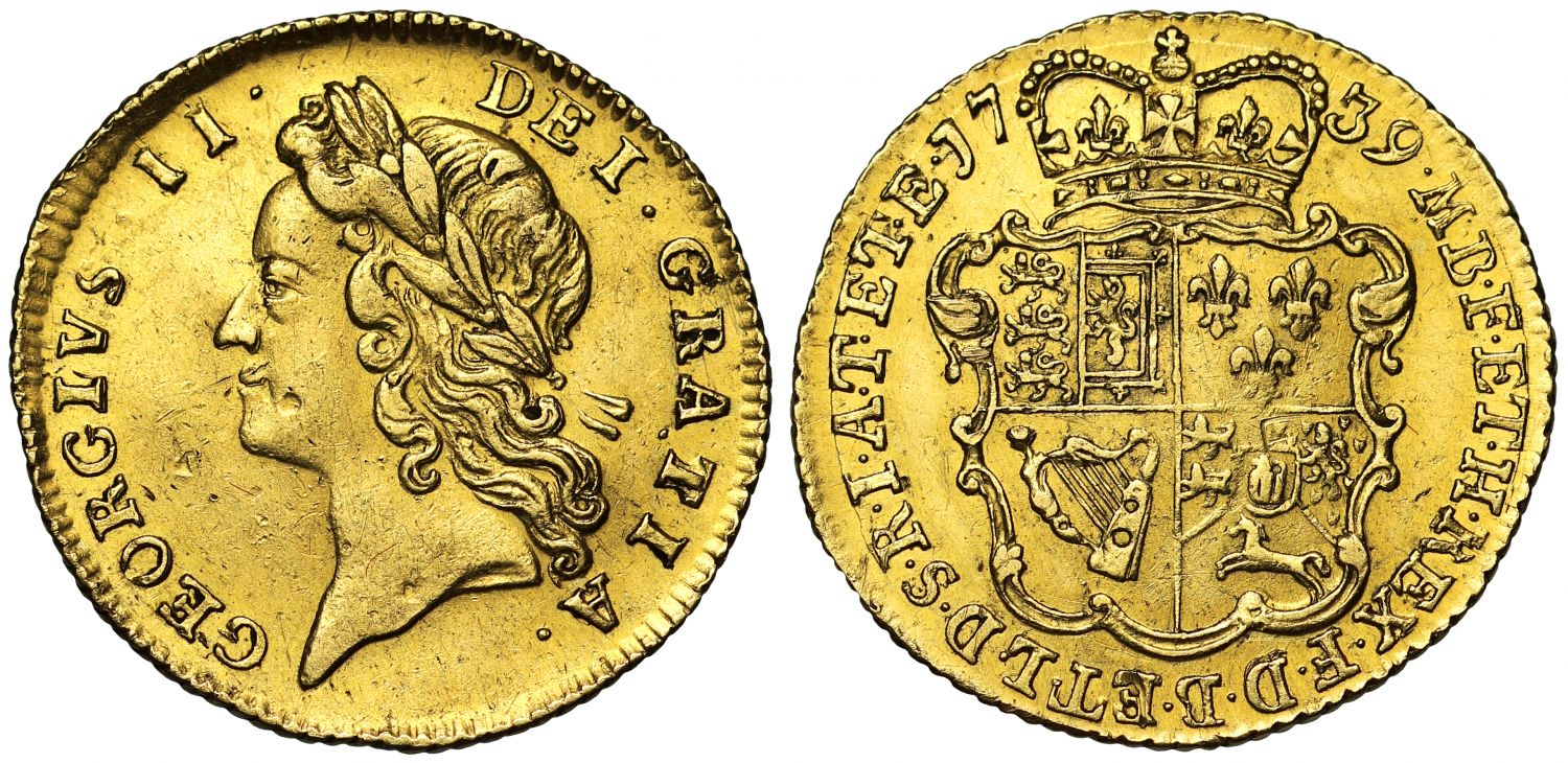 George II 1739 Half-Guinea, young head, rare date for denomination