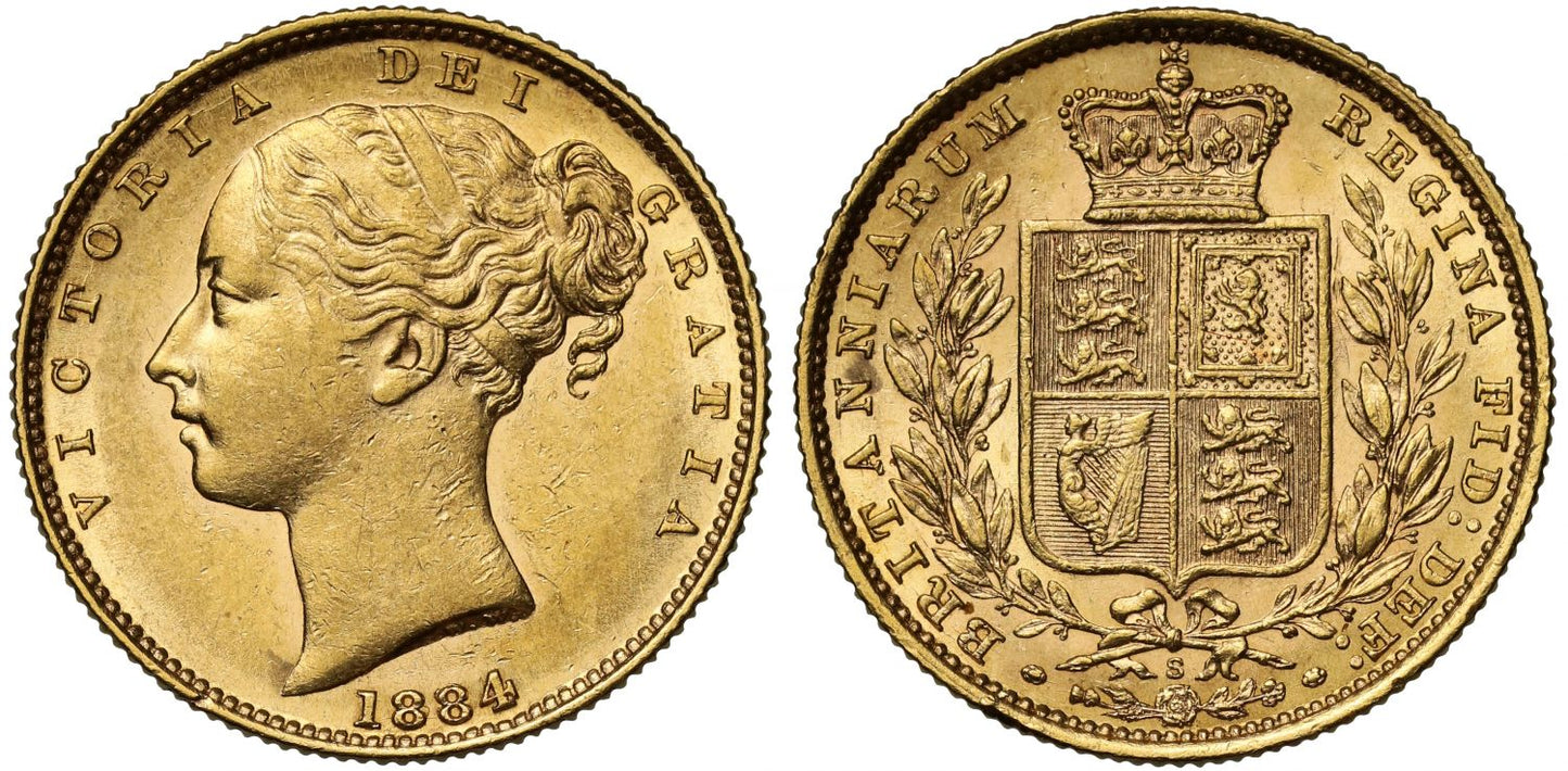 Victoria 1884-S Sovereign Sydney Mint, young head, shield reverse