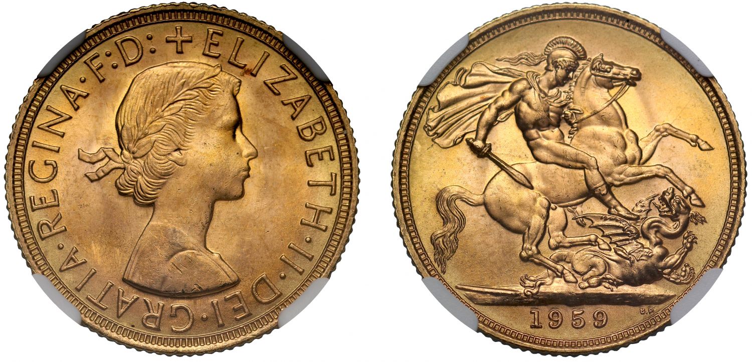 Elizabeth II 1959 Sovereign MS65