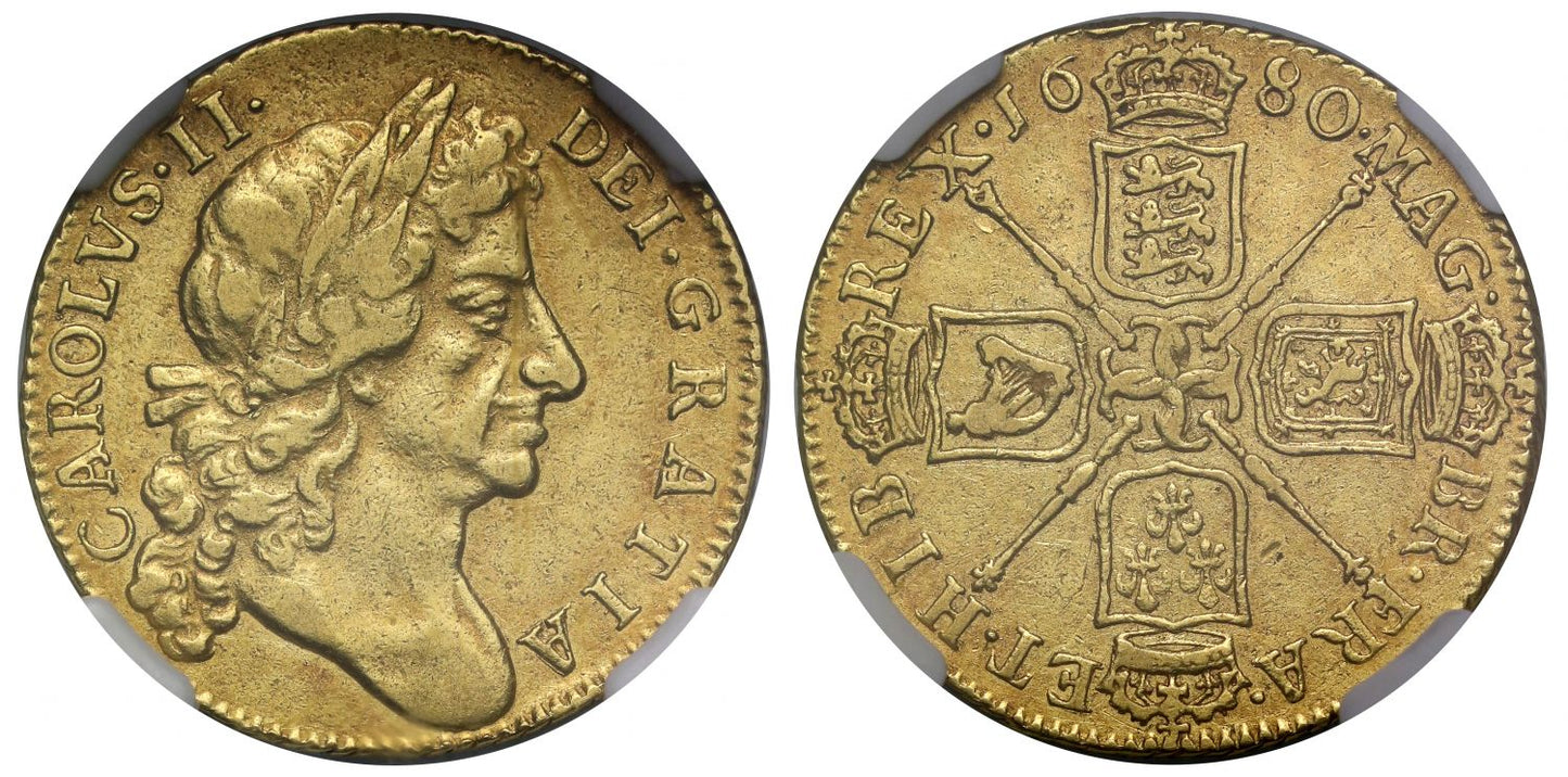 Charles II 1680 Guinea, fourth bust, VF30