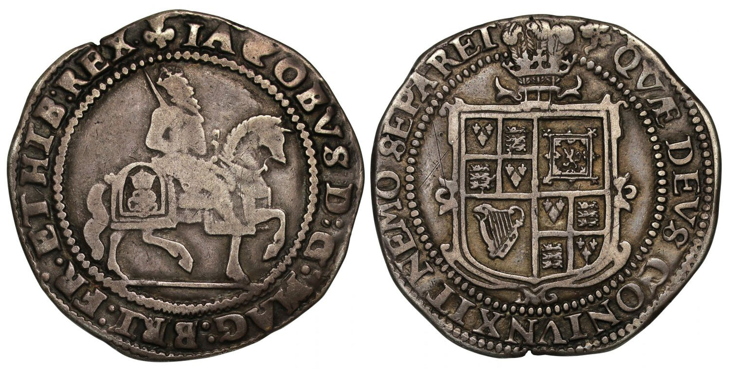 James I Halfcrown, plumes reverse, mm trefoil, struck from Welsh silver