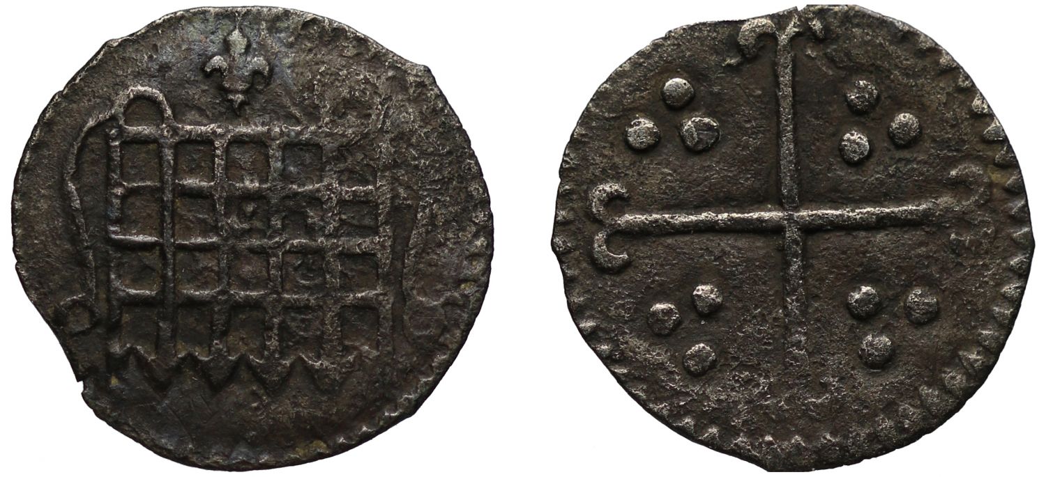 James I Halfpenny, First coinage, London Mint, mm. lis