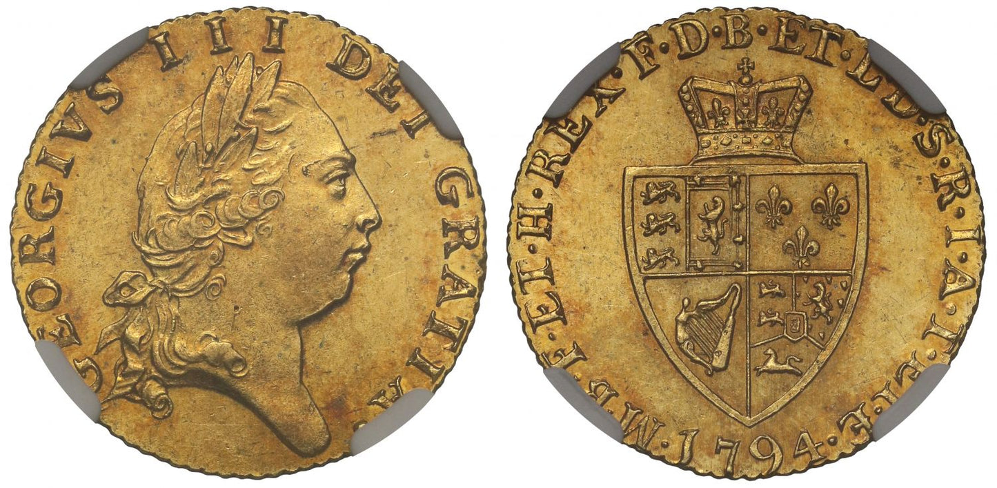 George III 1794 Half-Guinea, fifth head, spade type reverse, MS61