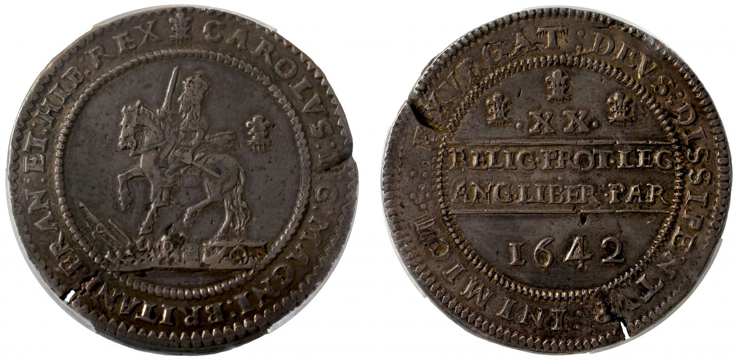 Charles I 1642 Pound, Oxford Mint, with contemporary tooling