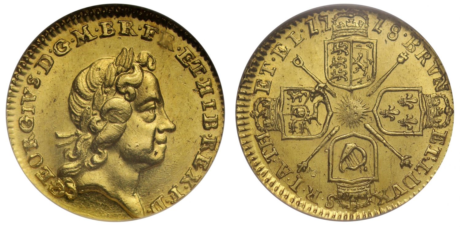 George I 1718 Quarter-Guinea, one year only issue, MS65