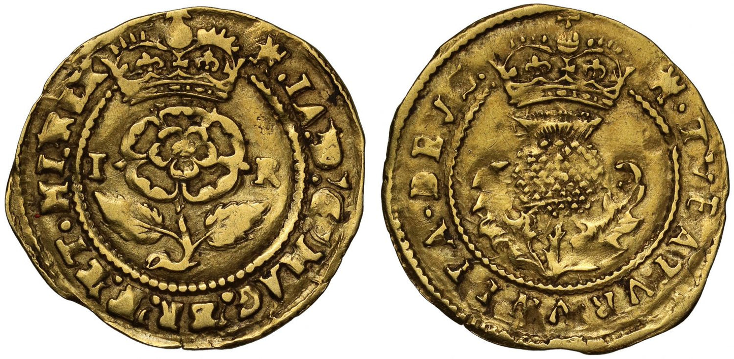 James I gold Thistle Crown, 2nd coinage, I and R omitted on reverse mm tower