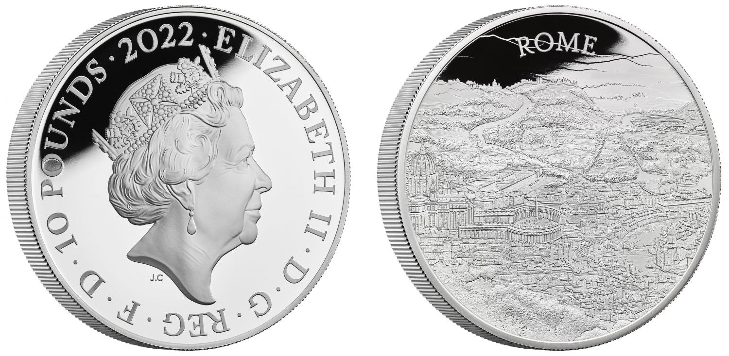 * Elizabeth II 2022 silver PF70 UC FDI 5oz Rome City Views